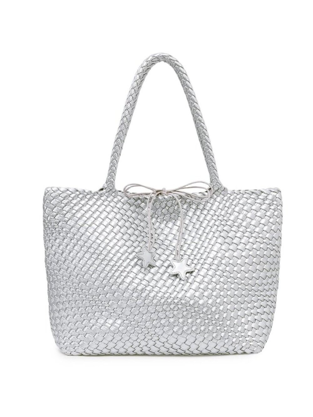 Large Handmade Faux Leather Woven Tote Bag Set for Women, Beach Travel Shopper